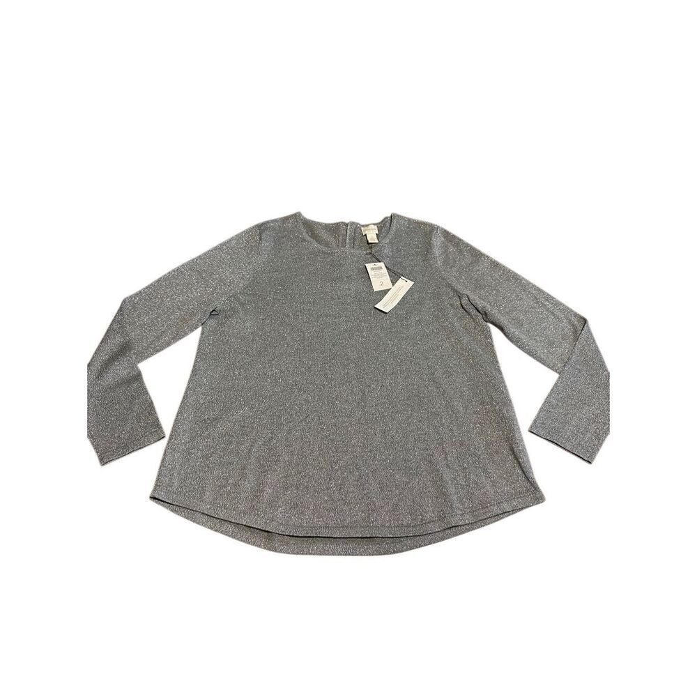 Chicos Women Sz 2 Metallic Shine Light Knit Stretch Top Blouse Large New